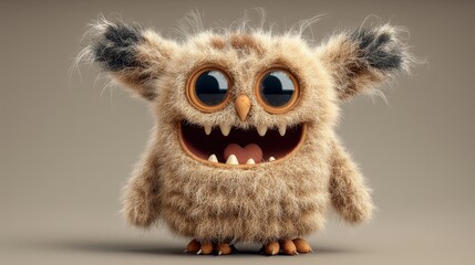 Fototapeta premium Fluffy Cute Owl With Big Eyes