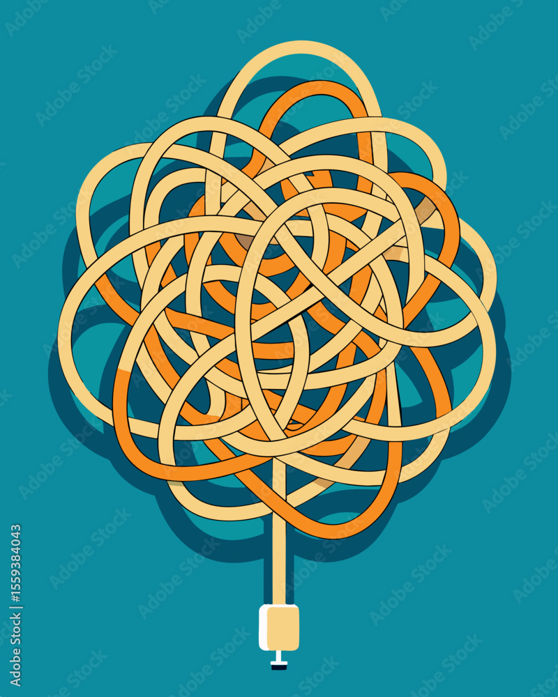 Poster the maze is a chaotic mix of tangled wires representing the overwhelming burden of responsibilities.
