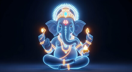 Glowing Lord Ganesha, Divine Ganapati Idol with Illuminating Aura, Ganesh Chaturthi Festival, Vinayak Blessings