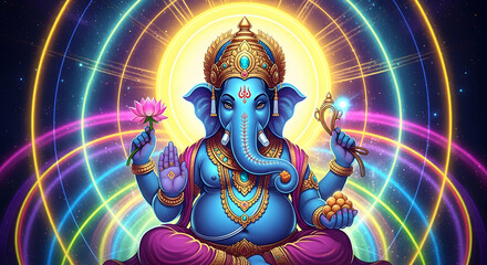 Divine Lord Ganesha with Lotus and Modaks Vibrant Ganapati Idol, Ganesh Chaturthi Festival, Vinayak Blessings