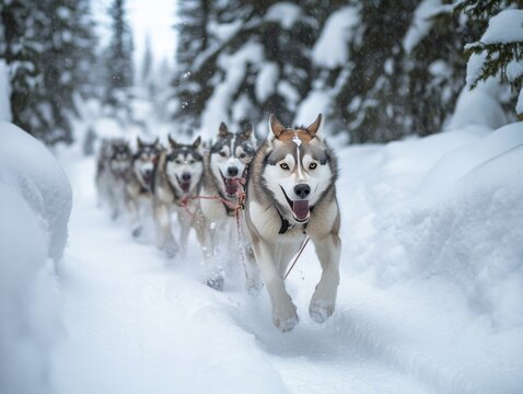 Wolf Pack Running in Snow