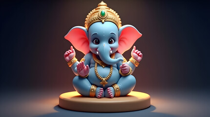 Adorable Baby Ganesha Idol Illustration, Ganesh Chaturthi Ganapati Bappa Morya Vinayak Vinayaka Cute Art for Chaturthi Festival and Kids Decor
