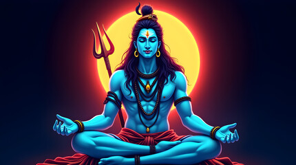 Mahadev Shiva in Meditation with Trishul, Divine Spiritual Art of Bholenath, Bhagwan Shankar, Perfect for Maha Shivaratri, Shravan Maas & Kanwar Yatra
