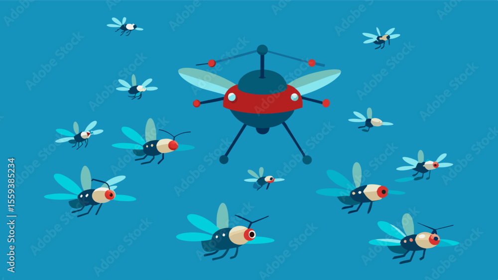 Poster a swarm of small drones work together to release pheromones that disrupt the cycles of pests in a de