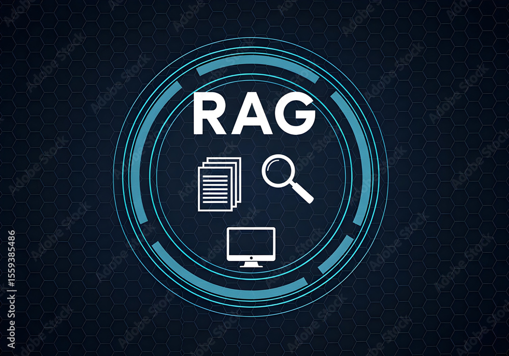 Poster rag (retrieval-augmented generation) icon. knowledge retrieval, search, documents, and computer visi