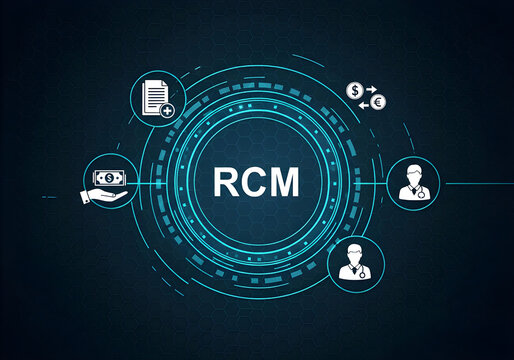 Revenue Cycle Management (RCM) infographic: Streamlined healthcare payments, documentation, and provider workflow optimization.