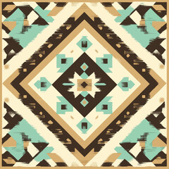 Native American tribal illustration in a simple style, featuring an Aztec ethnic seamless pattern with blocks for paper, wallpaper, and wrapping