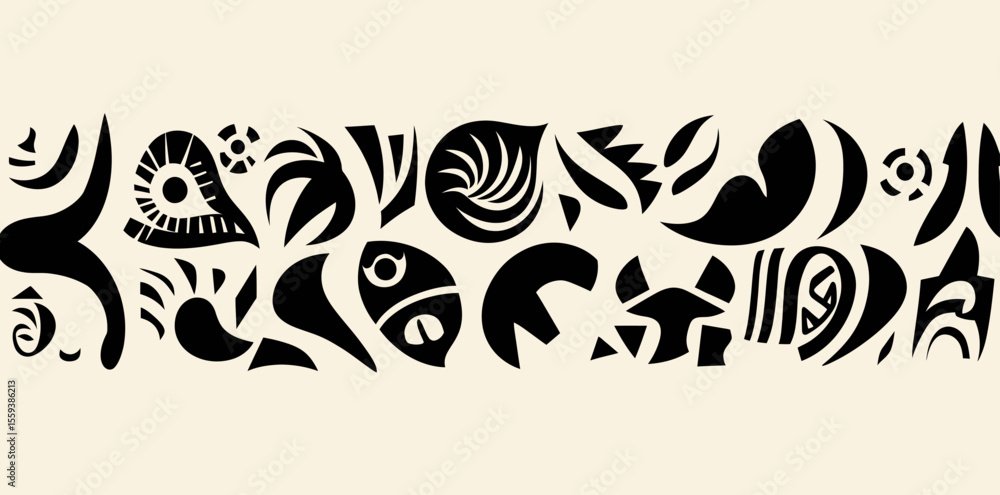 Poster digital ink drawings in black and white are used to create a pattern in the design, which produces a