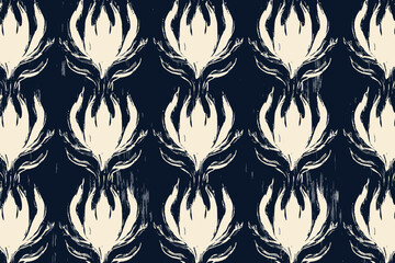 Ethnic embroidery style meets modern seamless ikat pattern in this unique abstract design that features hand-drawn painted elements