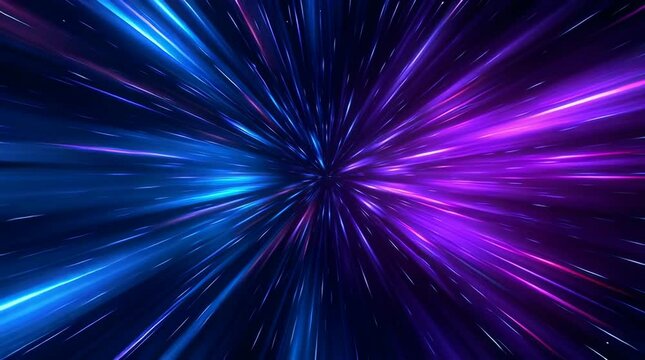Neon light rays burst from center in space tunnel