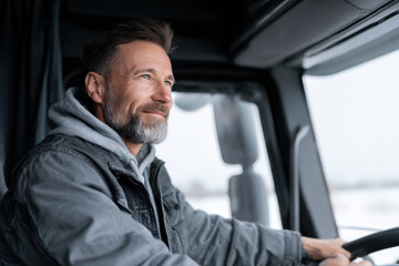 portrait of driver on clean background head slightly tilted to left