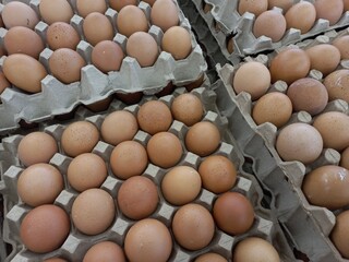 Fresh eggs sold in the market. Eggs contain many nutrients that are good for the body.