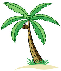 Green palm coconut tree cartoon victor, tropical plant clipart, palm tree vector illustration