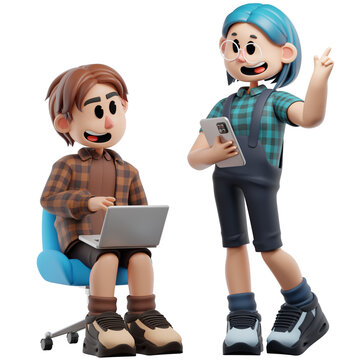 Friend Work Together 3D character