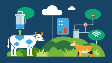 A smart farming innovation incorporating IoTenabled feed dispensers that can analyze environmental conditions and adjust feed ratios accordingly optimizing animal growth and. Vector illustration