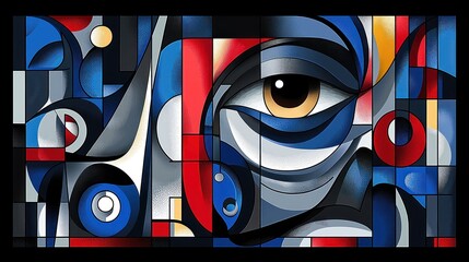 Abstract eye, geometric collage, vibrant colors