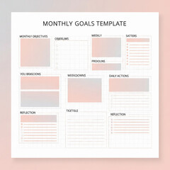 Vector Goal Planner Sheet with Monthly Sections and Colorful Layout