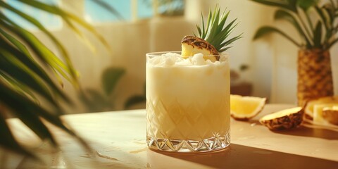 Tropical Drink with Pineapple and Garnish