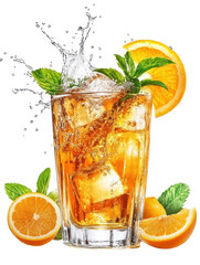 Ginger ale with mint garnish isolated on transparent background

