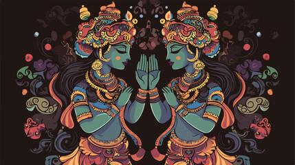 Fototapeta premium Traditional Hindu Couple Dancing Flat Vector Illustration