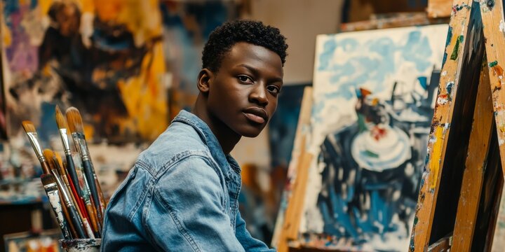 Artist at work in studio