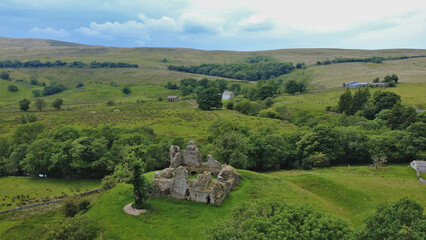 The ruins of Pendragon Castle in Mallerstang Dale, near Kirkby Stephen, Cumbria, UK. According to...