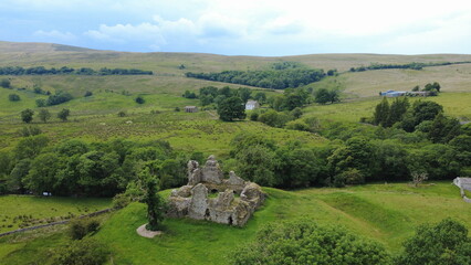 The ruins of Pendragon Castle in Mallerstang Dale, near Kirkby Stephen, Cumbria, UK. According to...