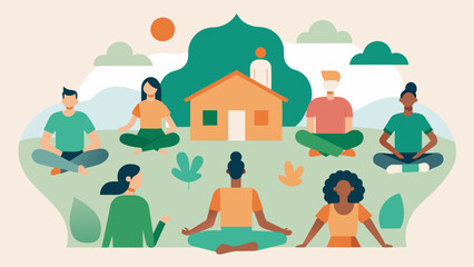 MindBody Wellness Retreat Community mindbody wellness retreats offer a holistic approach to brain health incorporating activities such as yoga meditation and nutrition workshops. Vector illustration