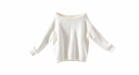 Obraz premium White Knit Sweater with Ribbed Texture on Plain Background