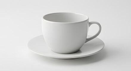 A pristine white ceramic teacup and saucer set, isolated against a clean white background, ready for use.