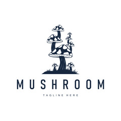 mushroom logo with minimalist black silhouette concept as a symbol of natural plants and food ingredients mushroom icon template for product brand, plantation, businesses, garden, farm