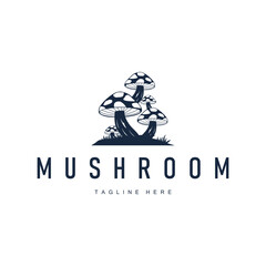 mushroom logo with minimalist black silhouette concept as a symbol of natural plants and food ingredients mushroom icon template for product brand, plantation, businesses, garden, farm