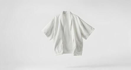 Fototapeta premium White Kimono Jacket Hanging in Minimalist Studio with Soft Lighting