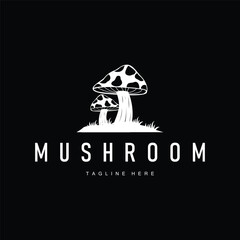 mushroom logo with minimalist black silhouette concept as a symbol of natural plants and food ingredients mushroom icon template for product brand, plantation, businesses, garden, farm