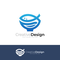 Seafood logo, logo of a bowl and a fish as food
