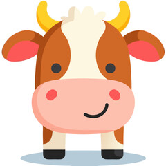 Fototapeta premium Adorable cartoon cow illustration with brown and white fur and yellow horns