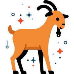 Fototapeta premium Playful orange goat in a whimsical galaxy illustration for kids design