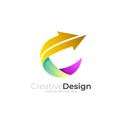 Abstract letter C logo and arrow design combination, up logos
