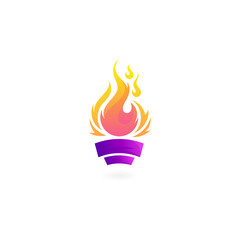 fire logo and burning torch, light source icon