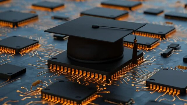 Computer Processor with a Graduation Cap on Top