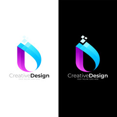 D logo with pixel design technology, 3d colorful icons