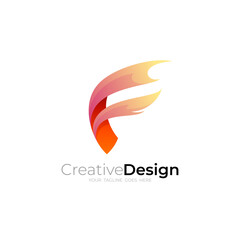 F logo and flame design template, red color, burning fire icon