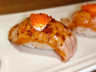 Burnt salmon sushi