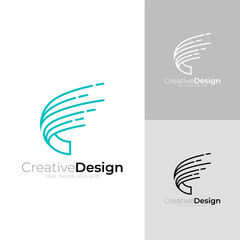 Letter F logo with line design vector, swoosh logos