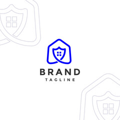 Safe Home Security Line Logo Design. Security Symbol Line In Home Icon Logo Design.