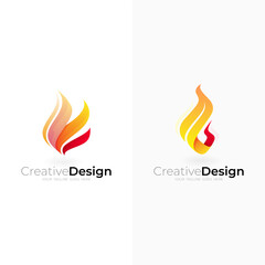 Two burning fire logo with modern look, 3d colorful