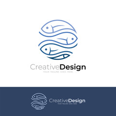 logo of a school of fish swimming in a circle, line style design