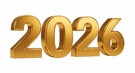 This high-quality vector graphic features the year "2026" rendered in shiny, reflective 3D metallic gold, emphasizing luxury, celebration, and modern design.