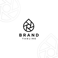 Simple Water Drops with Shutter Motif Logo Design. Camera Shutter Lines in Water Drops Logo Design.