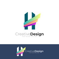 H logo, letter H logo and wing design combination, colorful style